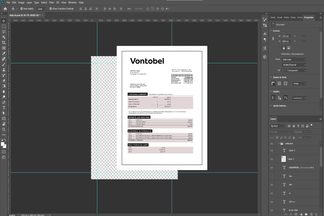 Relevé bancaire de la Banque VONTOBEL template Relevé bancaire de la Banque VONTOBEL template
